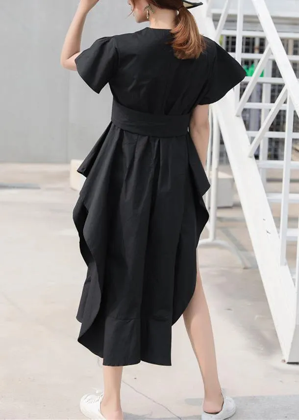 Chic patchwork Cotton quilting clothes Shirts black Dress asymmetric sundress