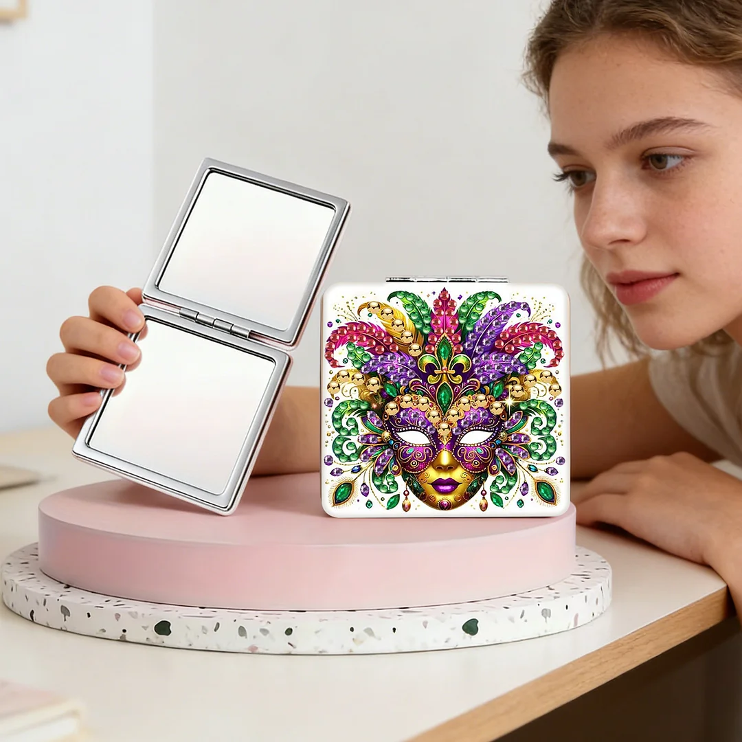 Mask-3 DIY Special Shaped Diamond Painting Compact Mirror Kits Diamond Art Painting Pocket Mirror for Beginners Adults Art Craft Woman Gifts