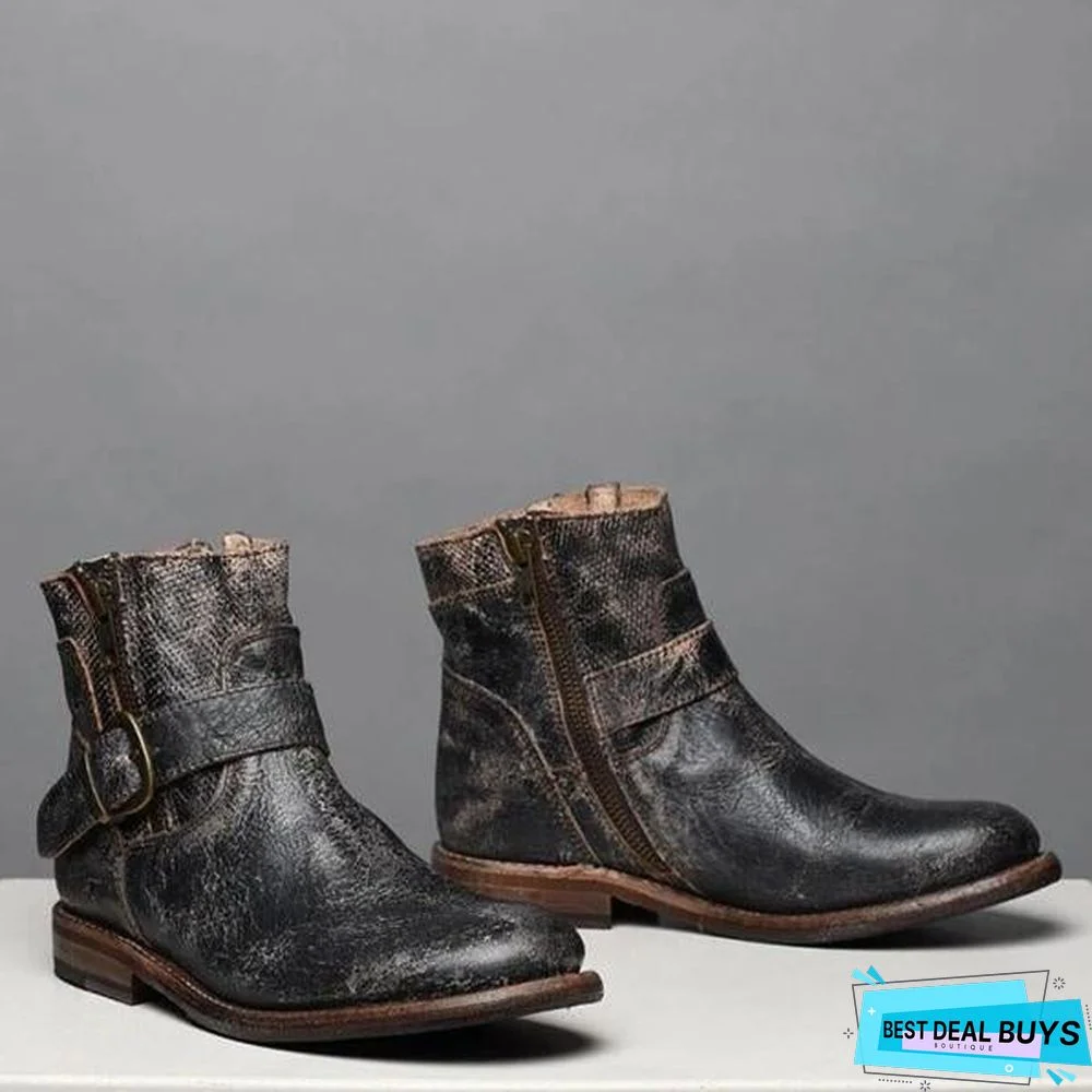 Fashion Zipper Low Heel Martin Boots