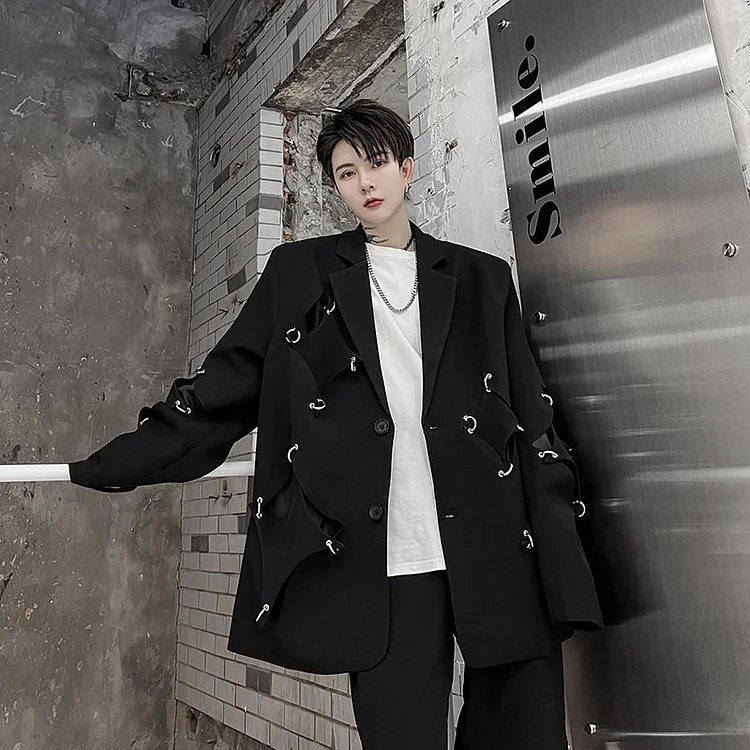Darkwear High-end Sense Of Niche Irregular Ripped Metal Buckle Personality Suits-dark style-men's clothing-halloween
