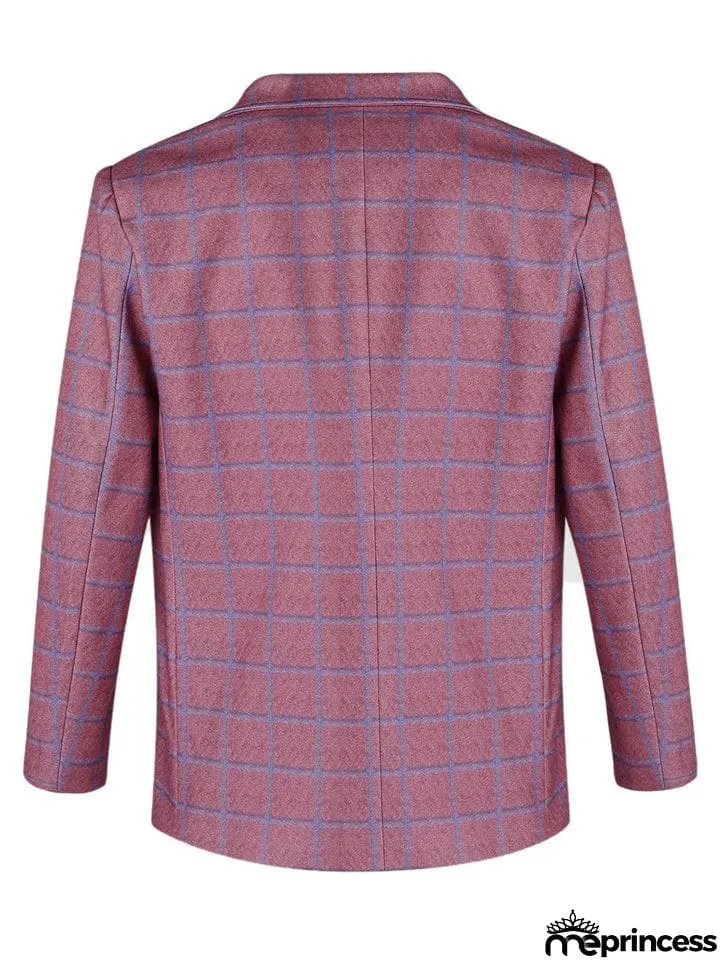Men's British Style Plaid Lapel Long Sleeve Business Blazer