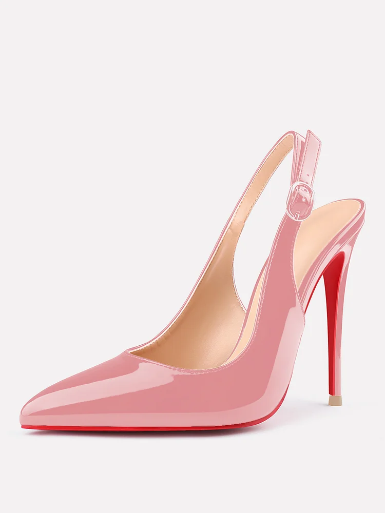 120mm Women's  Classic Patent Leather Shoes Pointed Toe Slingback Sandals Red Bottoms High Heels Comfortable Daily Pumps