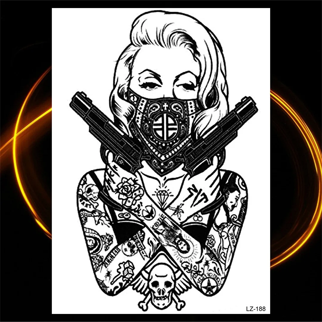 Sdrawing Black Rose Flower Compass Temporary Tattoos For Girl Men Skull Cross Butterfly Fake Tattoo Sexy Thigh Waterproof Tatoo