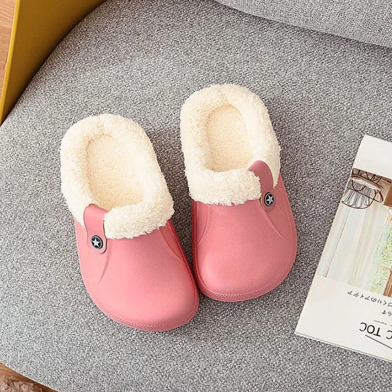 2021 Winter Waterproof Slippers Women Men Winter Shoes Plush Warm Flat Home Shoes Woman Soft Comfort Female Shoes Clogs Slippers