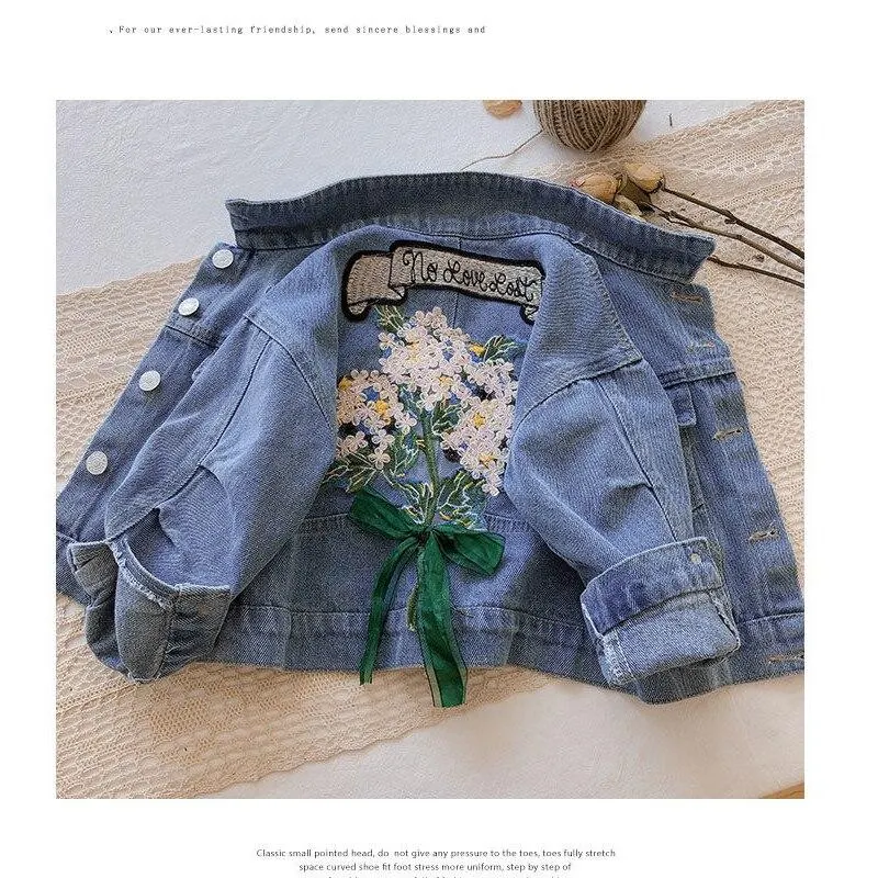 Spring/Autumn New 2021 Girls Jacket Denim Jacket Korean Loose  Flower Children's Jacket Baby Clothes Top Coat for Girl 1-8T