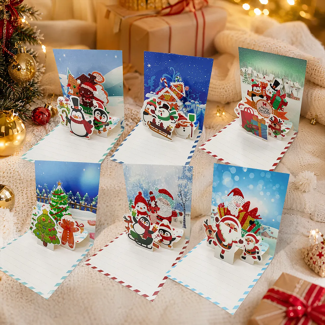 6pcs Christmas DIY Diamond Painting Greeting Card Kits with Envelopes Diamond Art Greeting Cards Diamond Art Cards Kits for Adults DIY Crafts Family Friend Gifts