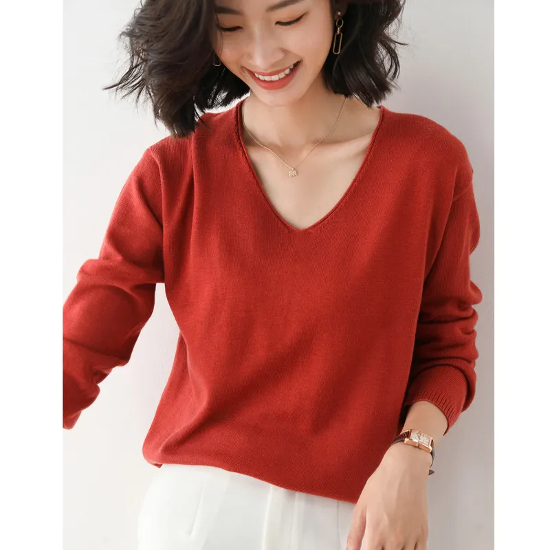 Churchf Churchf Style Autumn Winter Woolen Sweater Female V Gets Short Money Inside Build Head Sweater Slim Bottom Sweater