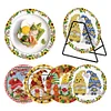 4PCS Wooden Diamond Painted Placemats Round Placemat with Holder (Gnome)