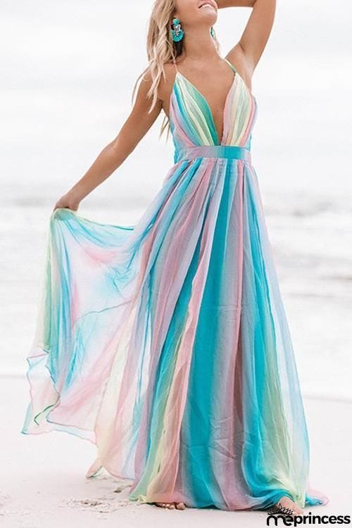 V Neck Backless Maxi Dress