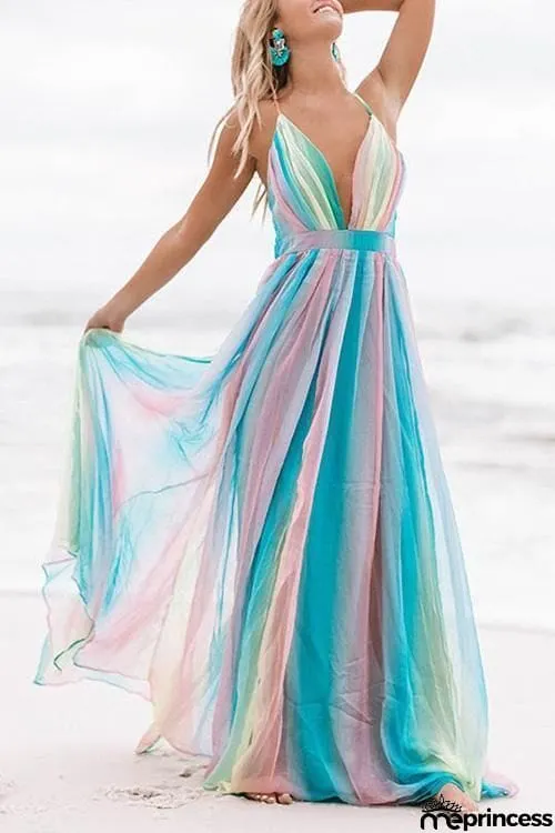 V Neck Backless Maxi Dress