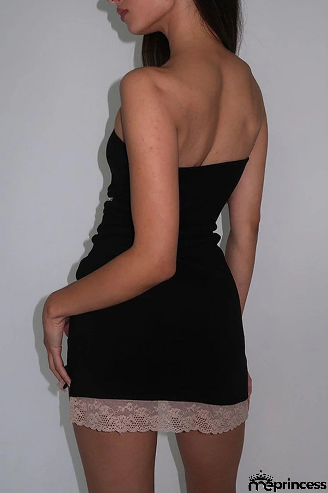 Lacework Tie-up Strapless Mini Dress