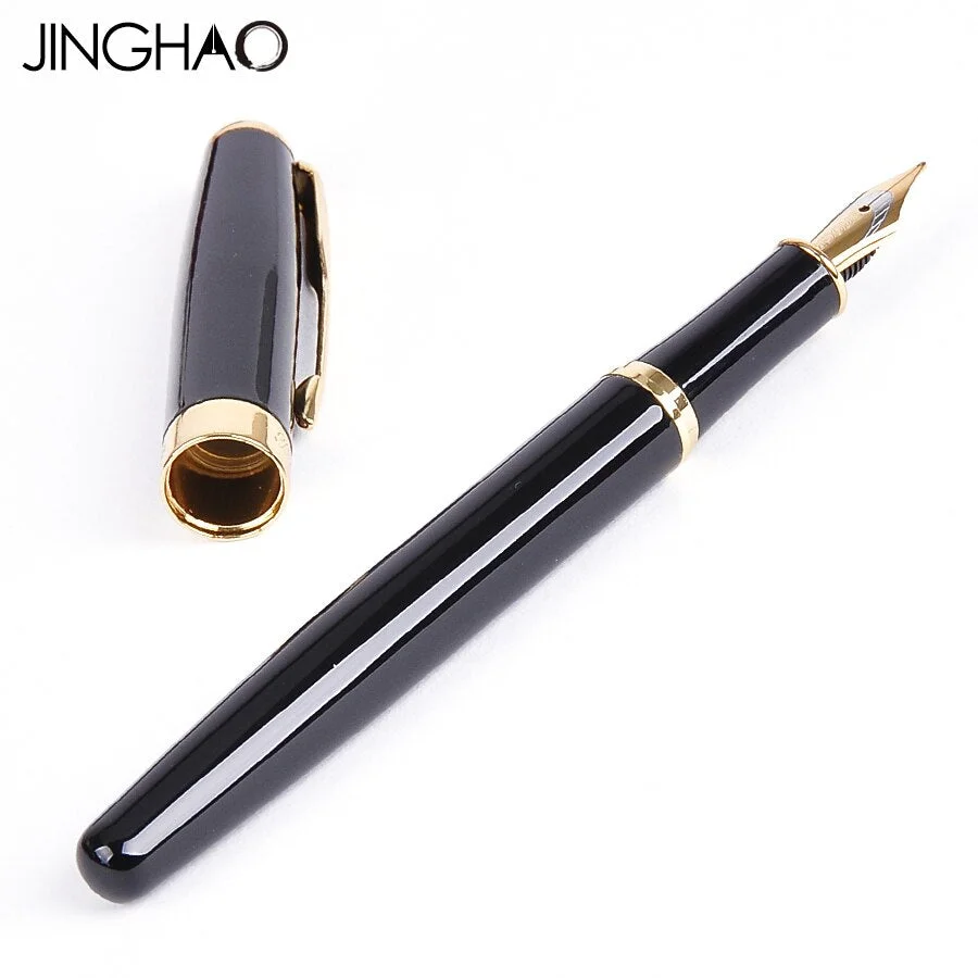 High Quality Metal Black Fountain Pen F nib Luxury ink Pens School & Office Supplies stationery Elegant Pens For writing Gift
