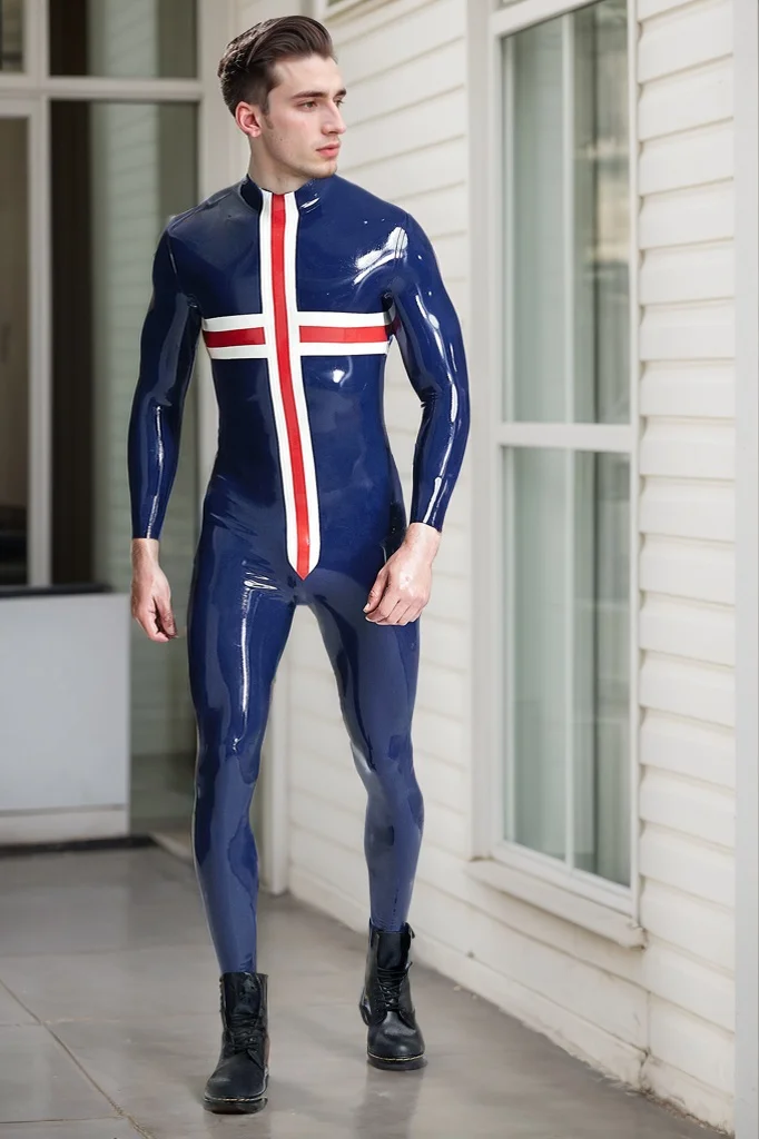 Men Latex Catsuits Patriotic Cross Union Jack Nordic