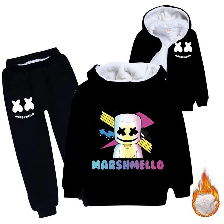 Mayoulove Arrow DJ Marshmello Print Girls Boys Lined Cotton Hoodie N Sweatpants-Mayoulove
