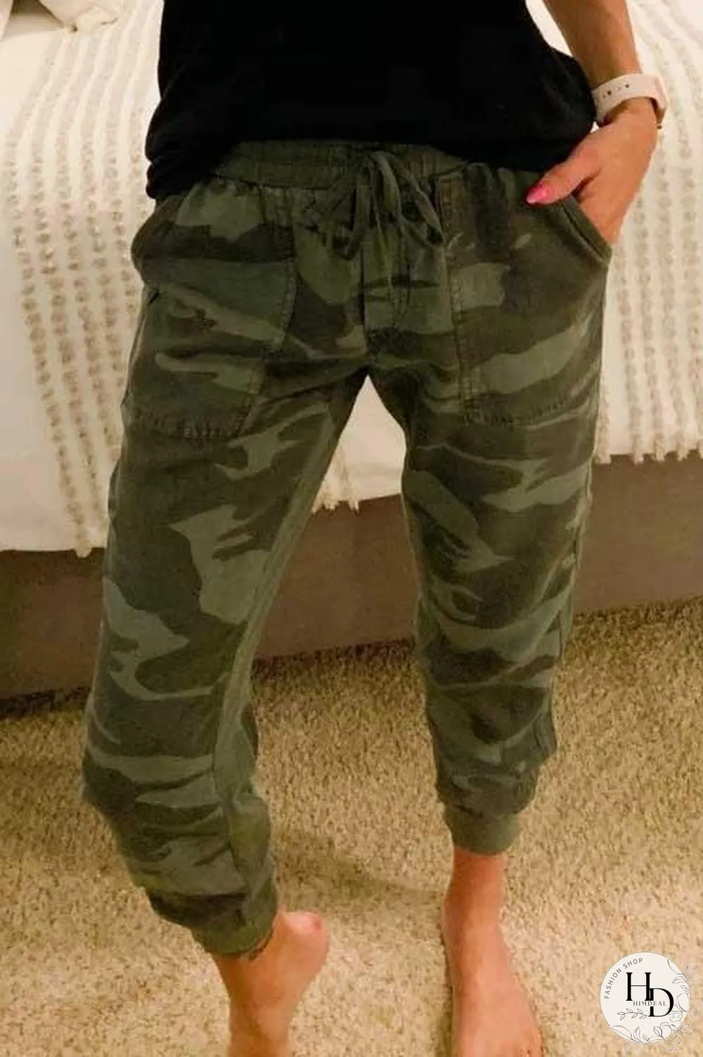 Drawstring High Waist Camo Jogger