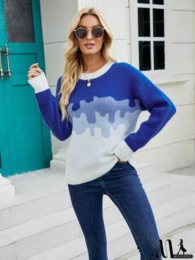 MidiSono - Color Block Dropped Shoulder Sweater