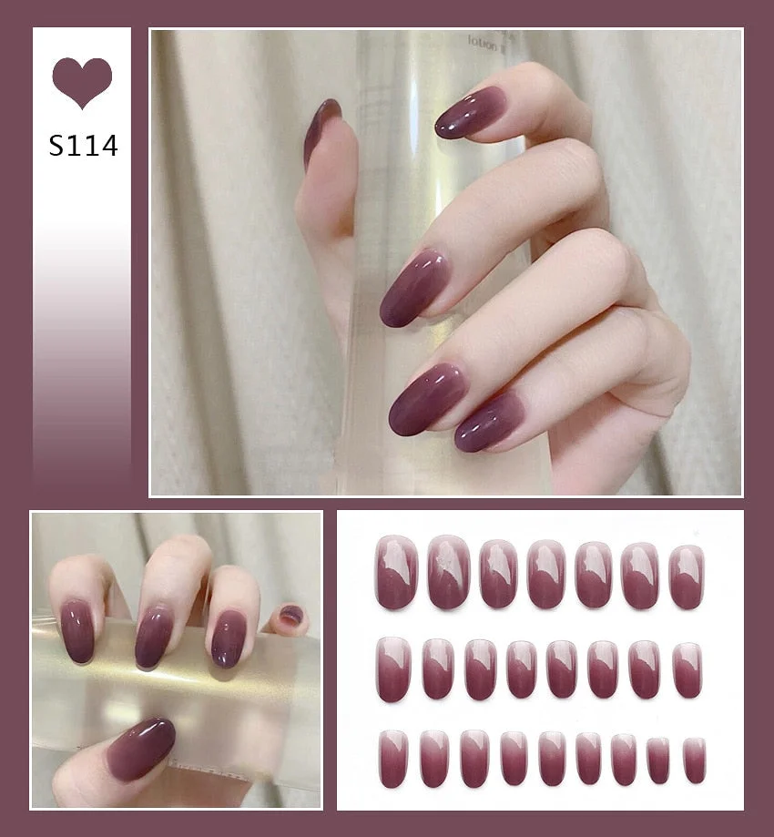 24pcs Full Cover Fake Nails Art Tools Matte Press on Coffin French Acrylic False Nail Tips With Glue Display Artificial Designs-Nail Inspo