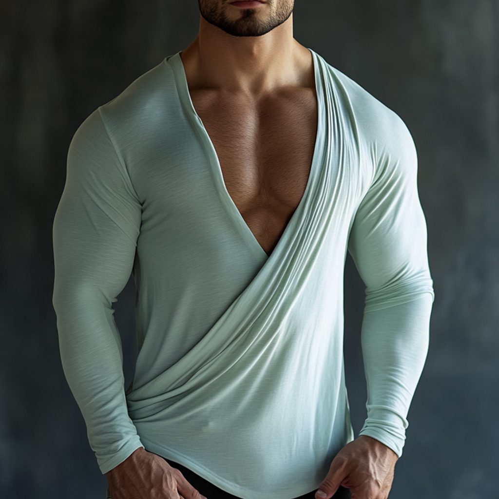  Stylish Deep V-Neck Long Sleeve Top for Men - Perfect for Casual and Formal Occasions