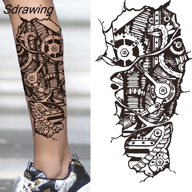 Sdrawing Tiger Temporary Tattoo For Men Women Fake Lion Half Sleeve Skull Tattoos Sticker Black Beast Flower Skeleton Tatoos Paste