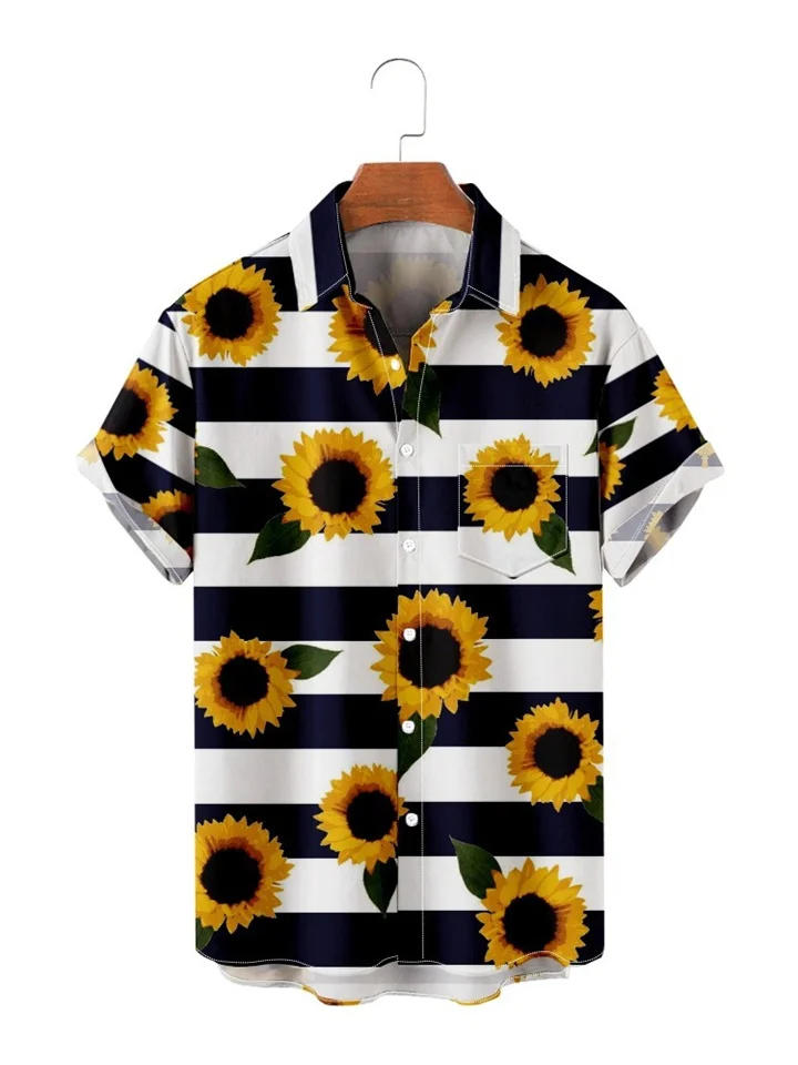 Men's Summer Short Sleeve Shirt Floral Sunflower Vacation Hawaiian Vacation Mens Shirts S-4XL