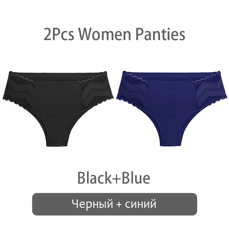 FINETOO Women Patchwork Lace Panties S-XL Seamless Underwear Sexy Low Waist Briefs Comfortable Underpants Ladies Lingerie 2021