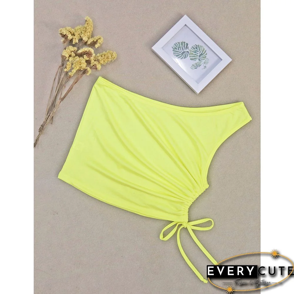 Yellow Side Drawstring One Shoulder Crop Vest