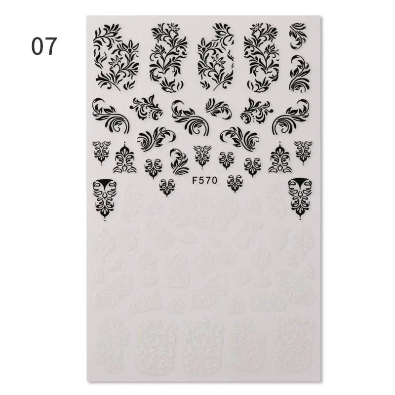 1 Sheet Flower Leaf Tree Green 3D Bronzing Nail Art Stickers Black White Sliders Summer DIY Decals for Nail Art Decoration