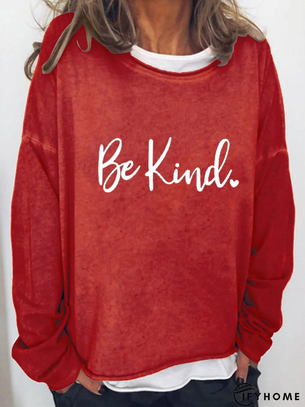 Be Kind Letter Graphic Large Round Neck Loose Sweatshirt | IFYHOME