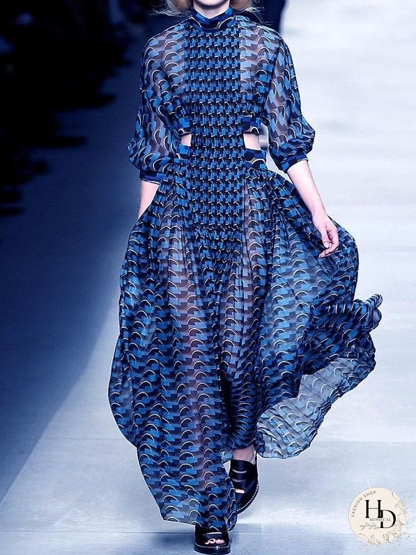 Dresses High Neck Print Hollow Maxi Dress for Women