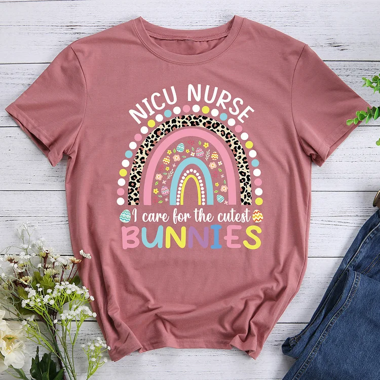 ANB - Rainbow I Care For The Cutest Bunnies T-shirt Tee -013314