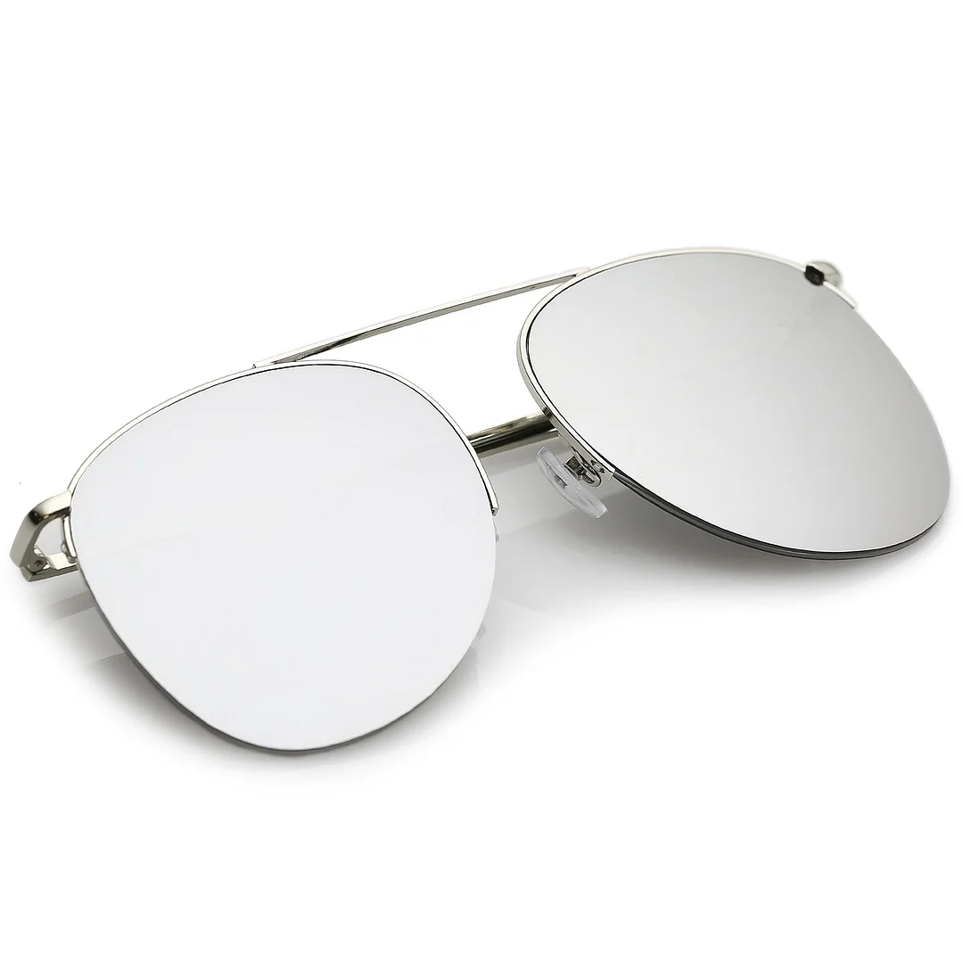 Oversize Semi-Rimless Metal Aviator glasses Crossbar Colored Mirror Flat Lens 61mm