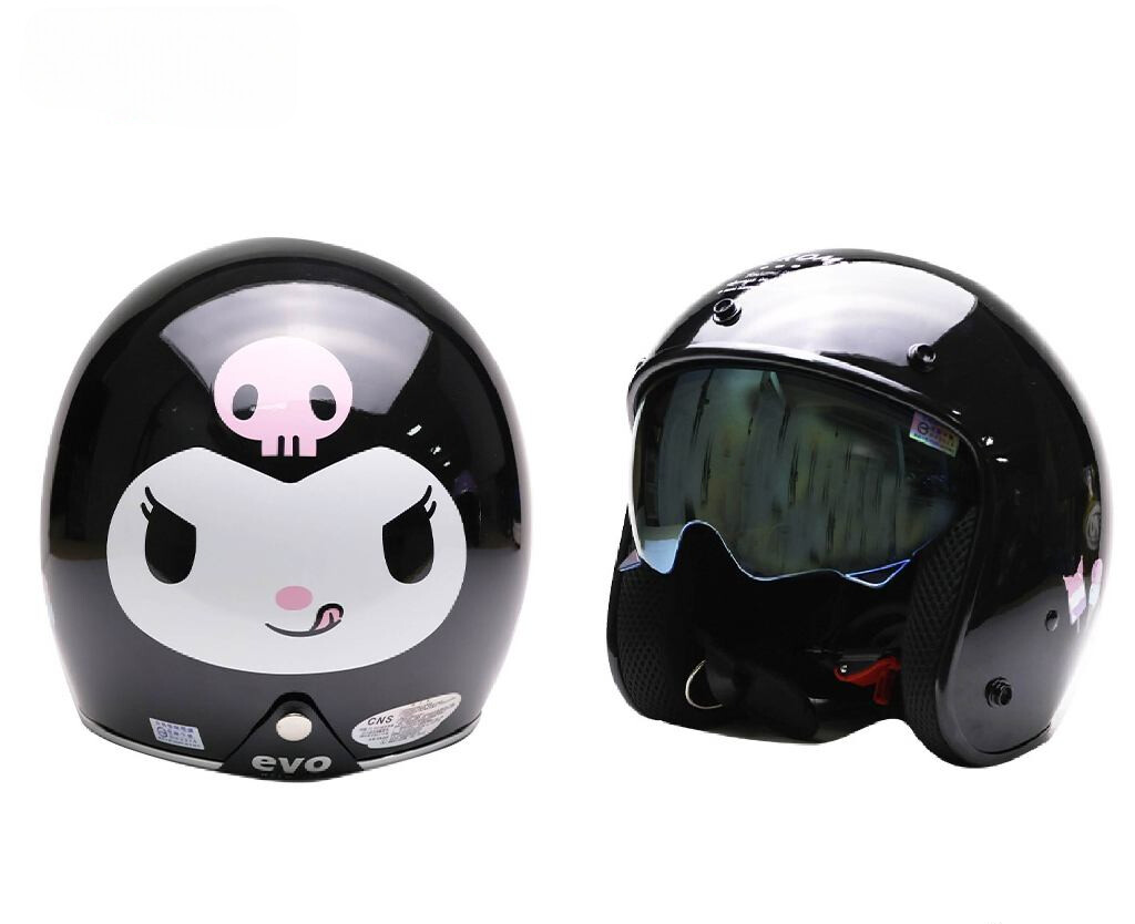 Sanrio Kuromi 3/4 Motorcycle Helmet Open Face Half Helmet Built-In Sunglasses For Bike Cruiser Chopper Moped Scooter Pink A Cute Shop - Inspired by You For The Cute Soul 