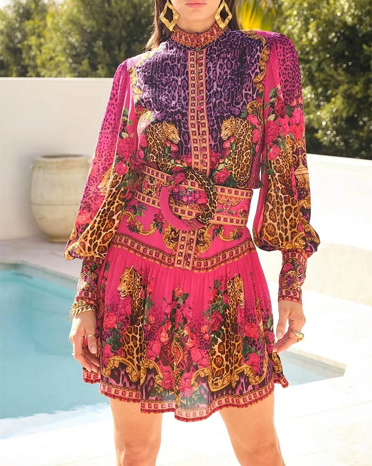 Women's Fashion Printed Long Sleeve Mini Dress