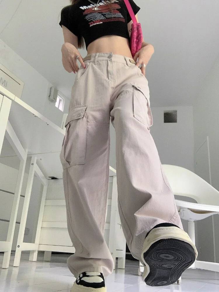 Pants Ladies Green Overalls Mopping Trousers Female Hot Girl High Waist Straight Leg Pant Summer Loose Wide Leg Casual Pants
