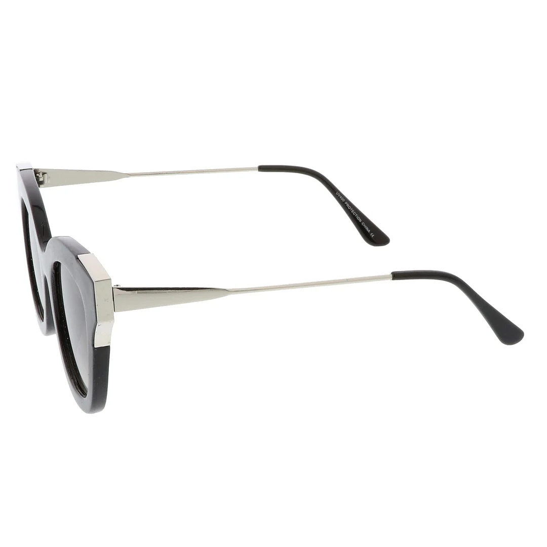 Oversize Thick Slim Temple Metal Trim Square Flat Lens Cat Eye glasses 48mm
