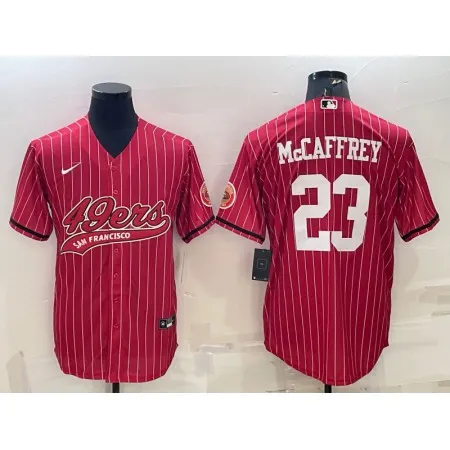 Men's San Francisco 49ers #23 Christian McCaffrey Red With Patch Cool Base Stitched Baseball Jersey 95LZ