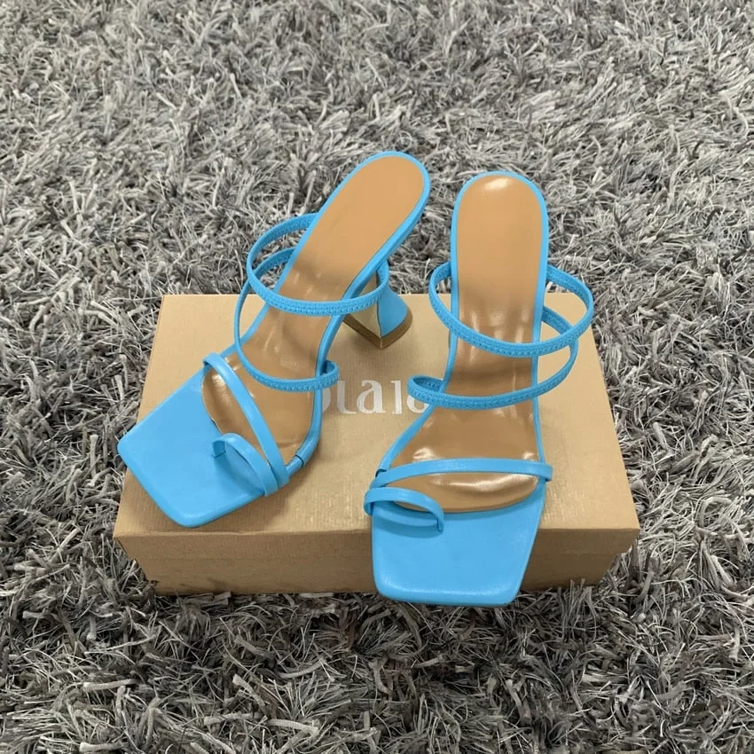 2021 New Summer Women Sandals Square Toe Ladies Heel Mules Sexy High Heels Sandal Slippers Female Fashion Woman Shoes 10.5CM