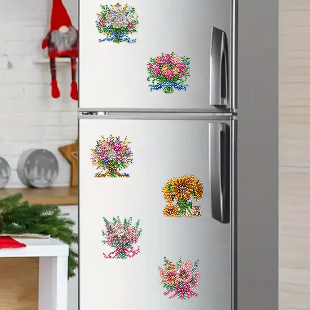 6Pcs Bouquet Diamond Painting Fridge Magnet DIY Diamond Fridge Stickers