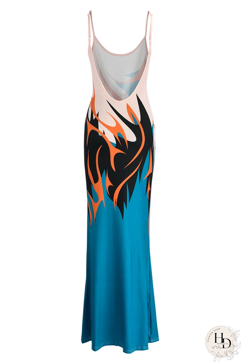 Ginger Fashion Sexy Print Backless Spaghetti Strap Long Dress