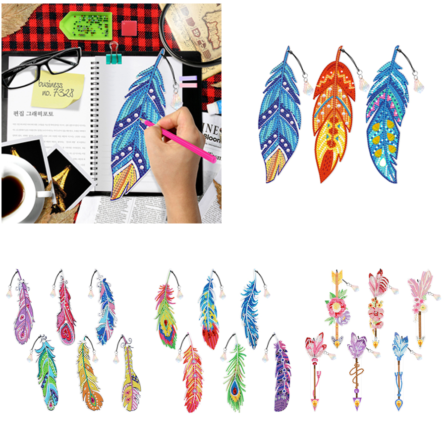 2 Pcs Diamond Painting Tassels Bookmarks Art 5D DIY Rose and Peacock Kits Leather Bookmark for Graduation Anniversary Birthday Christmas Kids Adults
