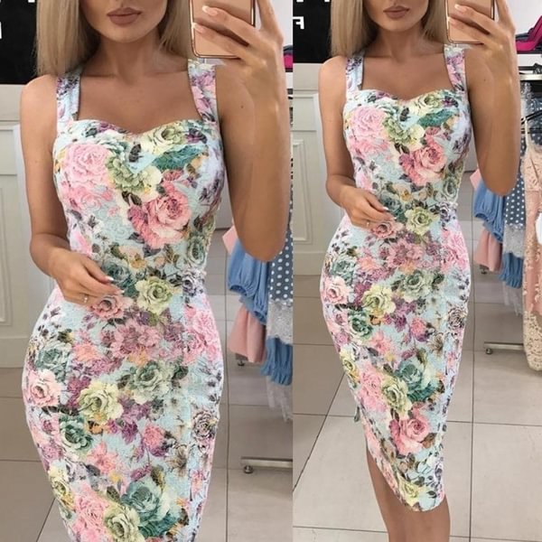 Fashion Women Dress Floral Print Dress Party Gown Pencil Bodycon Party Dress Plus Size - Life is Beautiful for You - SheChoic