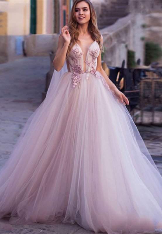 Fairy Tale Pink Tulle Wedding Dress With Ruffles Lace Appliques Online - lulusllly