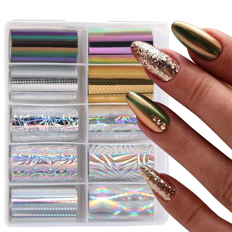 Luxury Iridescent Transfer Foil Paper Sticker Designer Set Nail Art Decal Adhesive Tropical Star 3D Art Decoration