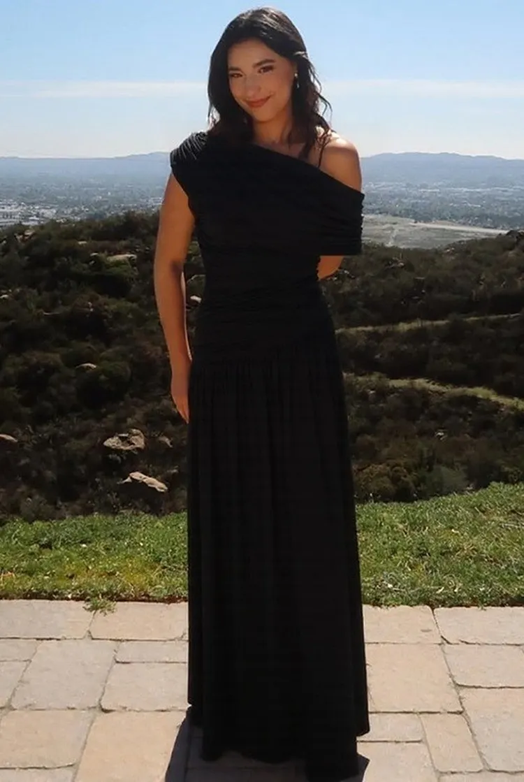 Women's Asymmetric Slip Dress with Diagonal Neckline and Ruching