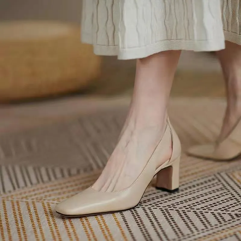 Churchf Churchf Spring / Summer 2024 Fashion Commuter Single Shoes Women's Thick Heel Women's Shoes Hollow Square Head Retro Fairy High Heels