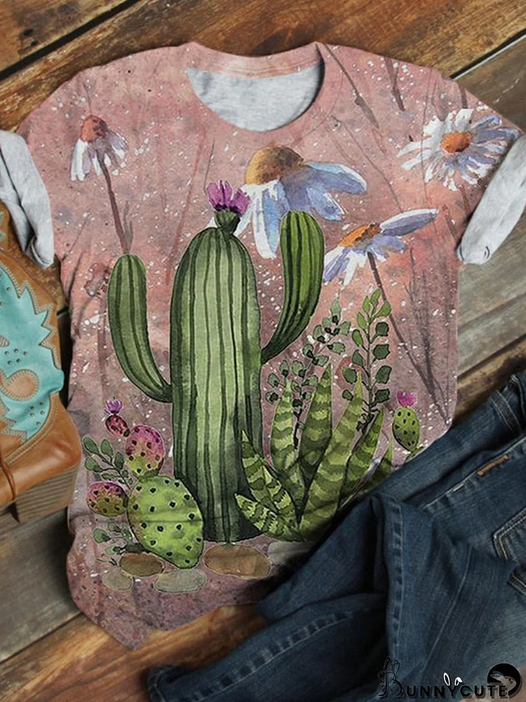 Cactus Daisy Flower Crew Neck T-shirt