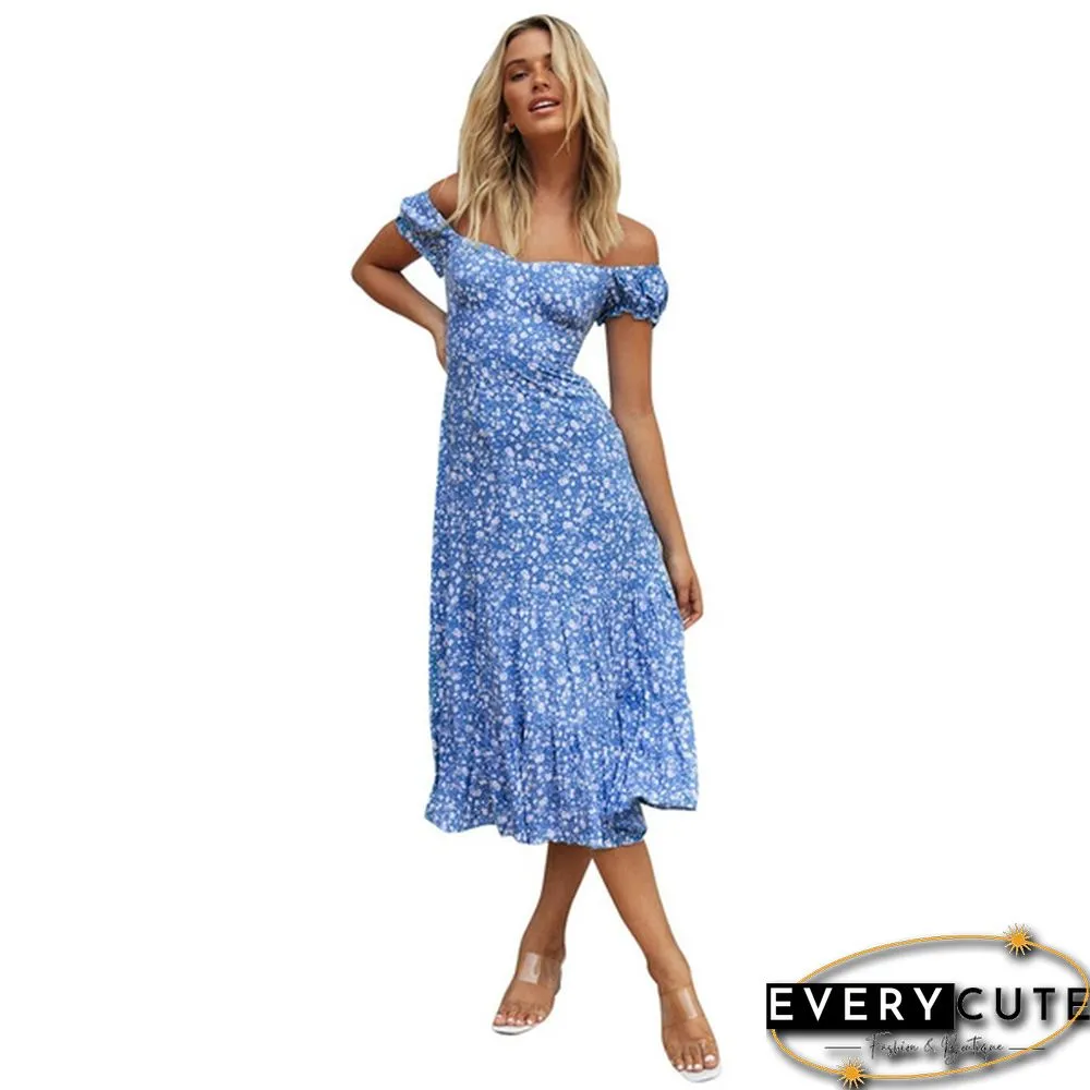 Summer Fashion Boho Long Dress Slash Neck Off The Shoulder Floral Print Casual Women Dresses