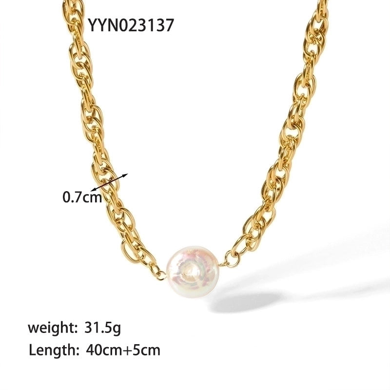 201 Stainless Steel Freshwater Pearl 18K Gold Plated Elegant Lady Plating Round Bracelets Necklace