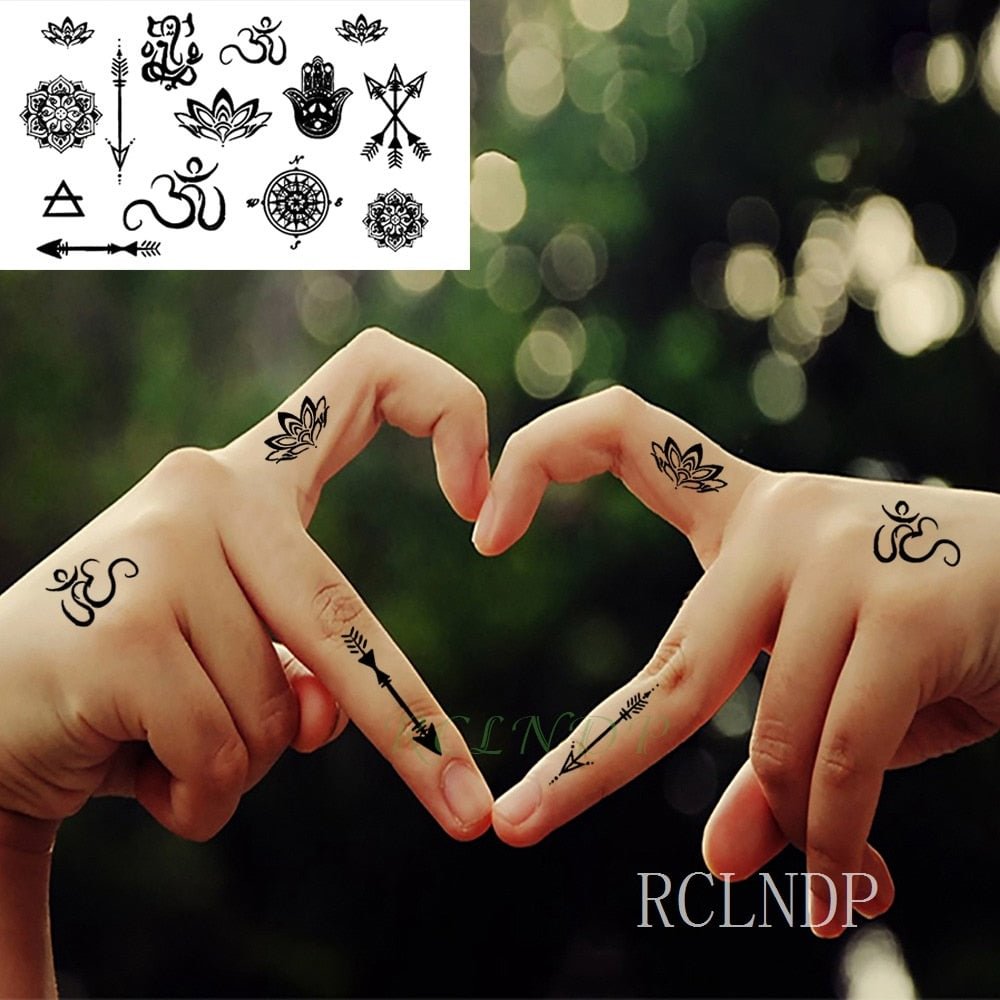 Waterproof Temporary Tattoo Stickers Tribal Totem Lotus Arrow Mandala Fake Tatto Flash Tatoo Neck Hand Back Foot for Girl Women