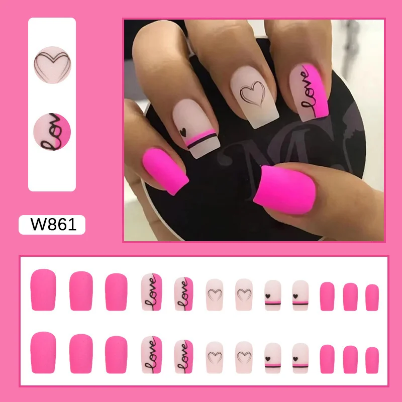 Churchf Barbie Powder European Square Type In The Long Sweet Love Nail Valentine's Day Fake Nail Holiday Love Wear Armor